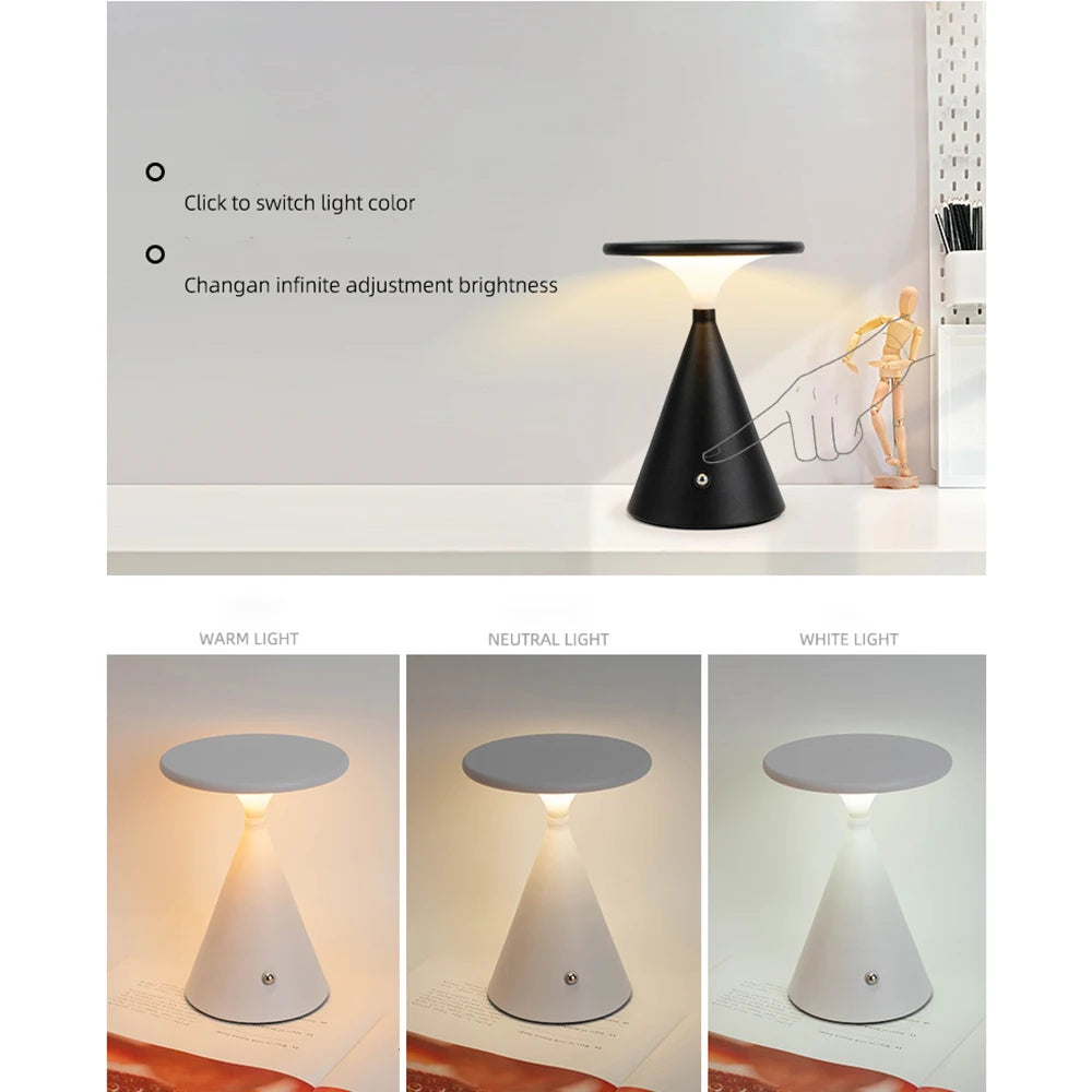 LED lamp modern aluminum touch sensitive table lamp portable funnel-shaped USB charging night light ﻿