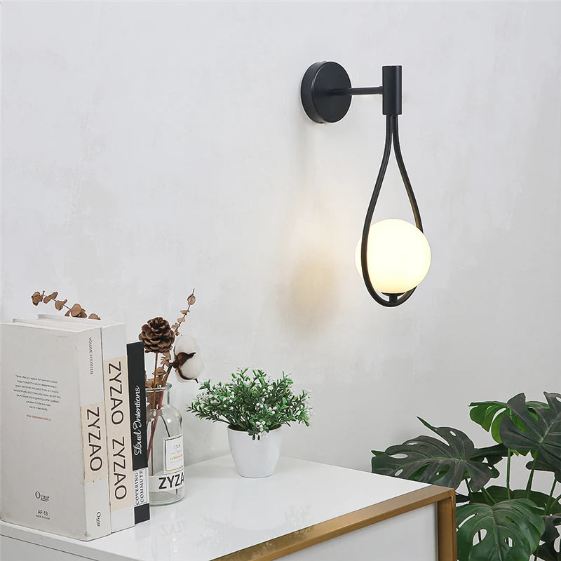 Nordic Simple Glass Ball Wall Lamps Modern Iron Water Drop Wall Lamp LED Decorative Lighting Fixtures of Living Room Bedroom G9