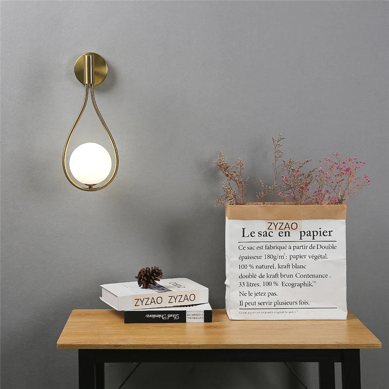 Nordic Simple Glass Ball Wall Lamps Modern Iron Water Drop Wall Lamp LED Decorative Lighting Fixtures of Living Room Bedroom G9