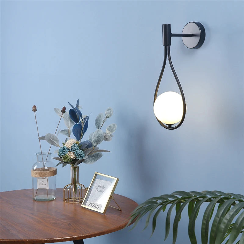 Nordic Simple Glass Ball Wall Lamps Modern Iron Water Drop Wall Lamp LED Decorative Lighting Fixtures of Living Room Bedroom G9