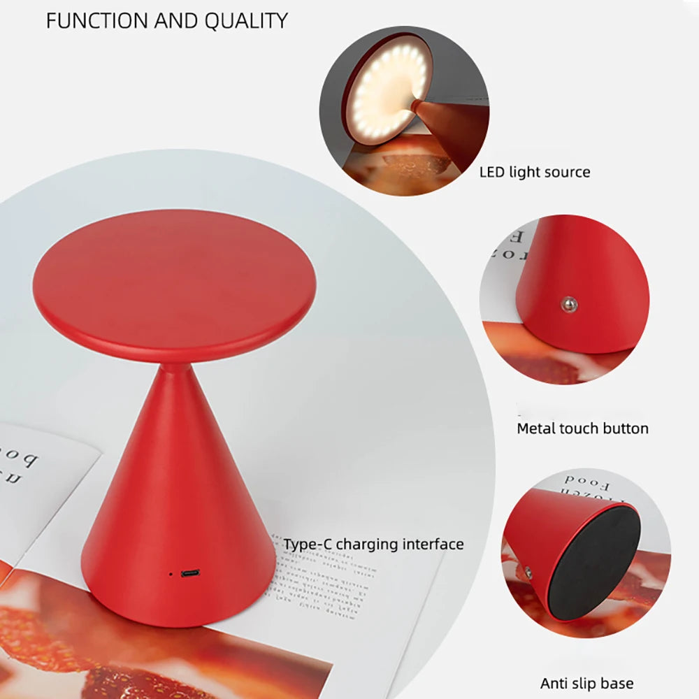 LED lamp modern aluminum touch sensitive table lamp portable funnel-shaped USB charging night light ﻿